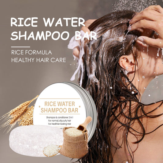 Rice Water Shampoo Bar for Deep Cleaning, Hydrating & Moisturizing Dry Hair, Natural Solid Soap Shampoo Bar for Hair with Rice Water, Oil Control Cleaning Shampoo Soap for All Hair Types